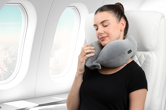 Brookstone Neck Travel Pillow - Lightweight Contoured Memory Foam Stuffable Travel Neck Pillow for Sleeping, Car, & Airplane, Size One Size, Dark Grey | Structured Shape Keeps Your Head Aligned While Seated, Soft Fleece Cover Feels Gentle Against Skin ... - Image 4
