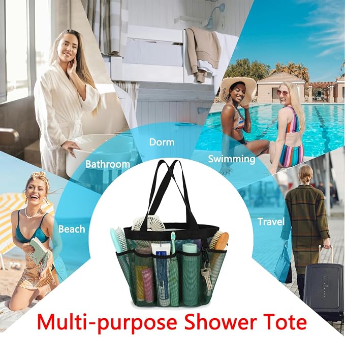 Fammart Mesh Shower Caddy Portable for College Dorm Room Essentials, Odorless Polyester Large Shower Tote Bag with Dual Handles, 8-Pocket Quick-Dry Toiletry Organizer for Travel, Beach, Camping, Gym - Image 8