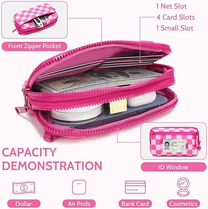 FODOKO Wristlet wallets for Women RFID crossbody bags with 4 Zippers | Checkered quilted nylon with credit card slots, cell phone organizer, and coin purse for travel and everyday carry - Image 4