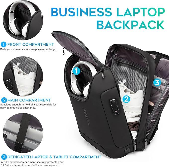 BANGE Anti-Theft Backpack with USB Charging Port 17.3 Inch Business Laptop Backpack - Image 4