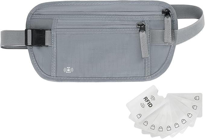 Money Belt for Travel, RFID Blocking, Hidden Money Belt, Passport Holder for Travel (Grey) by Unknown