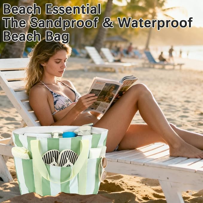 Fammart Mesh Beach Bag for Women, Large Beach Toy Pool Bag with Zipper Pocket, SandProof Cruise Essentials 2026 Family Travel - Image 4