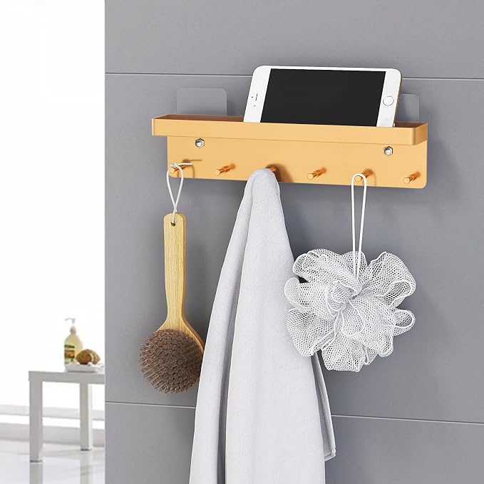 MKO Key Holder for Wall, Mail Organizer and Key Rack with Tray for Hallway, 6 Key Hooks Wall Mount Adhesive(Gold) | Metal Material, Key Rack with Shelf, Wall Mount, Mail Organizer Tray, Suitable for Entryway, Hallway, Living Room - Image 5