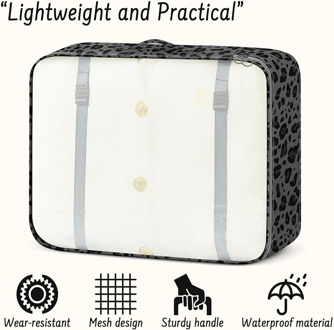 9 Set Packing Cubes for Travel Essentials - Lightweight Carry-On Luggage Organizer Bags with Shoe, Clothes & Laundry Bags for Airplane, Family & Business Travel, Gray leopard print - Image 4