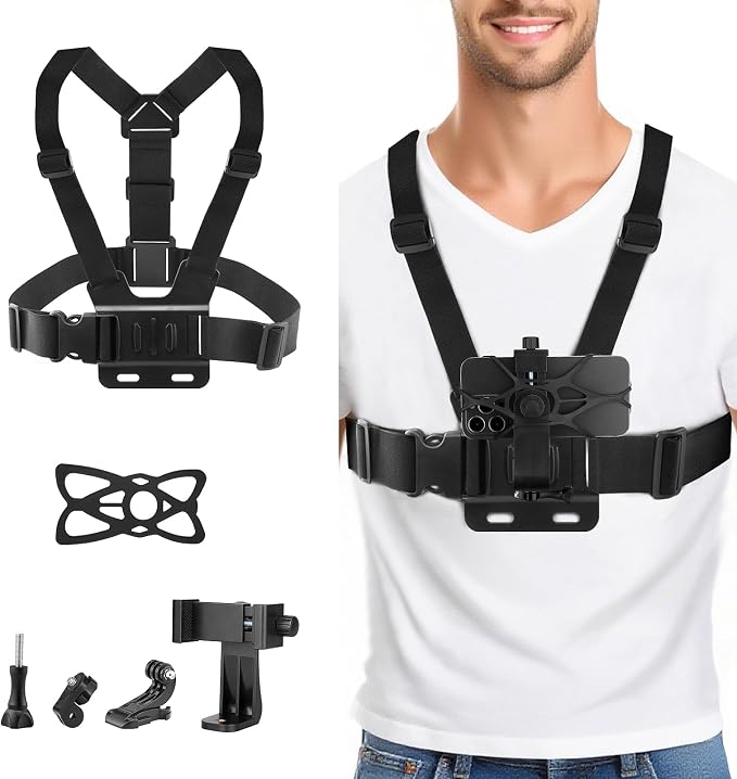 9-in-1 Chest & Head Mount Kit for GoPro, iPhone, DJI, Action Cam POV | Hands-Free POV Recording. Compatible with Samsung, Insta360, AKASO, SJCAM. Sturdy phone clamp & protective net included - Image 5