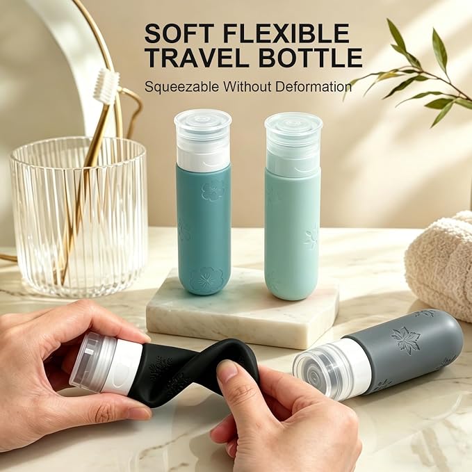 16 Pack Travel Bottles for Toiletries, Silicone TSA Approved-Containers for Toiletries,3oz Silicone Travel Bottles Set Leak Proof Refillable Liquid,Shampoo and Conditioner Travel Toiletry Bottles Grey - Image 9