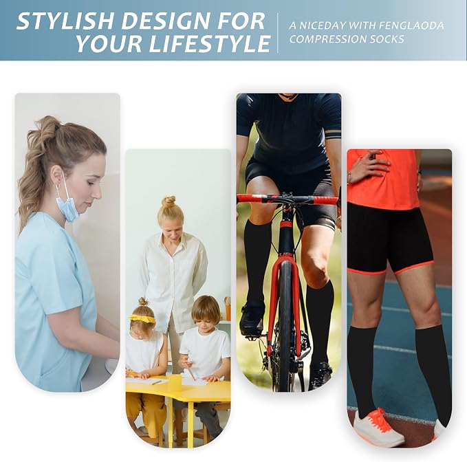 fenglaoda 6 Pairs Compression Socks for Women & Men Knee High Cute Circulation Socks for Nurse Pregnant Travel Athletic - Image 6