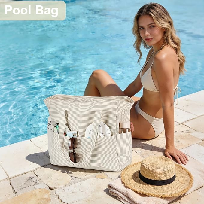 LEDAOU Beach Bag Waterproof Sandproof Women Beach Tote Pool Bag with Zipper for Swim Gym Grocery Travel with Wet Pocket | Sandproof - Image 6