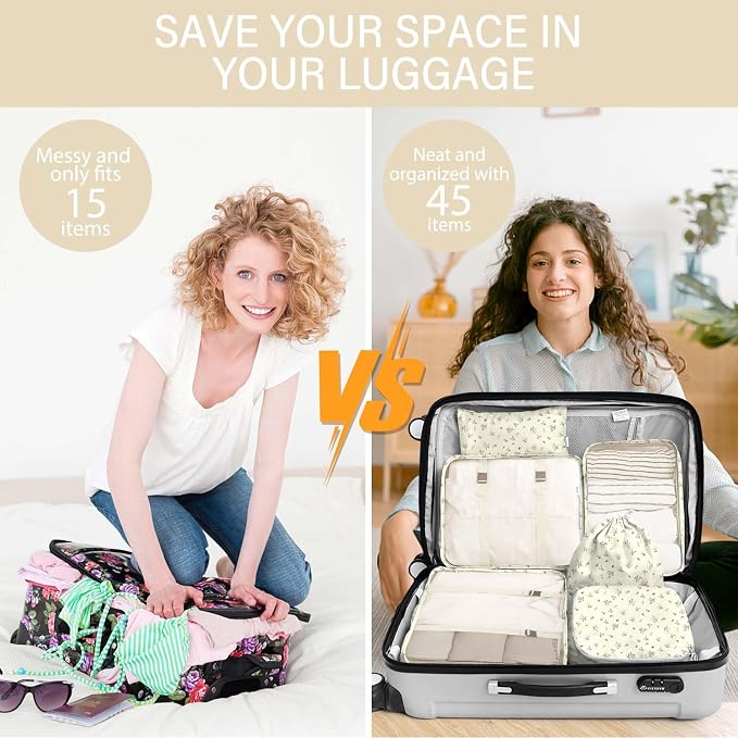 KPX 8 Set Packing Cubes for Travel, Luggage Packing Organizers Accessories Large Toiletries Bag for Clothes Shoes Cosmetics (8Set-Gray Flower) - Image 5