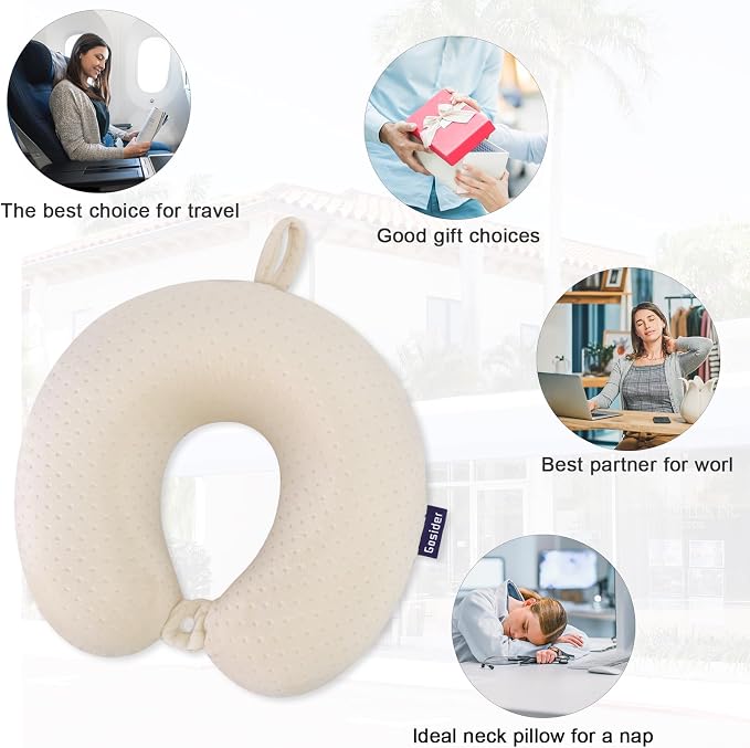 Memory Foam Neck Pillow Comfortable Travel Neck Pillow Neck and Head Support Lightweight Portable Airplane Travel Pillow for Sleeping, Traveling,Car, Train, Bus and Home Use Beige - Image 6