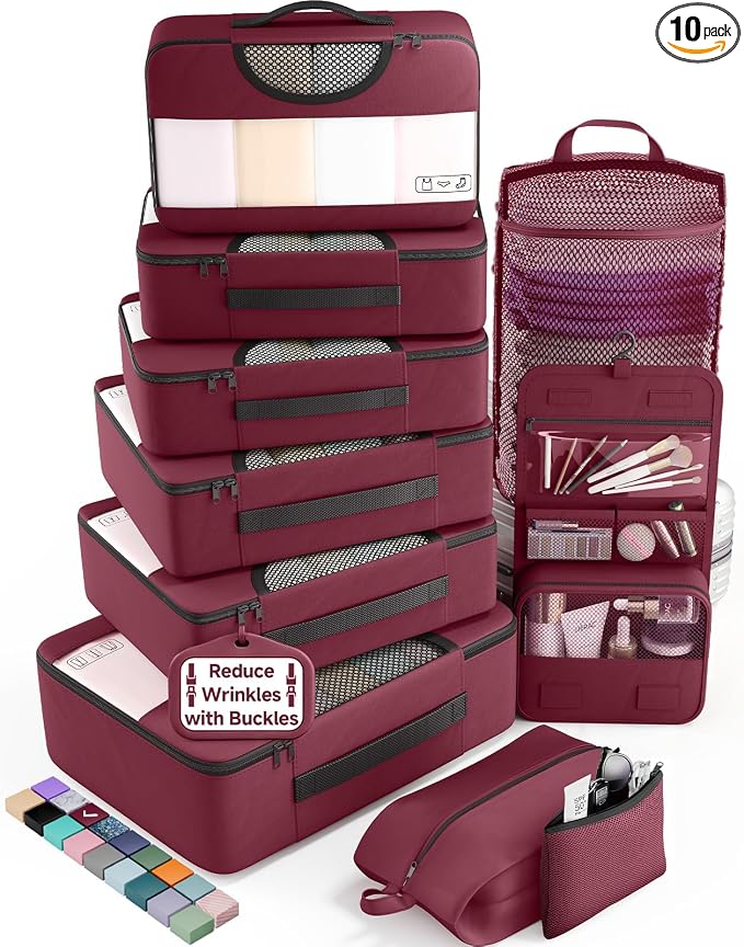 Veken 10 Set Packing Cubes for Travel Essentials, Suitcase Organizer Bags in 4 Sizes, Carry-On Luggage Accessories with Laundry Bag, Airplane Must Have with 99-Count Mesh Holes by Veken