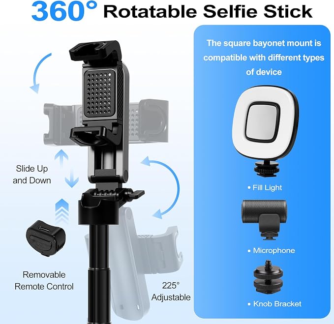 3-in-1 Mini Tripod, Selfie Stick for iPhone for 4-7 Inch iOS/Android Phones | Tripod for Iphone with Remote Control, Lightweight Travel Tripods for Selfie Video Recording - Image 4