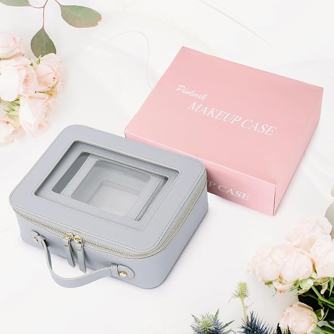 Pinkmik Clear Makeup Bag, (Gray, L+M+MINI) | Waterproof, Travel Case for Cosmetics and Toiletries, Women's Purse Organizer, Clear Car Bag with Zipper - Image 7