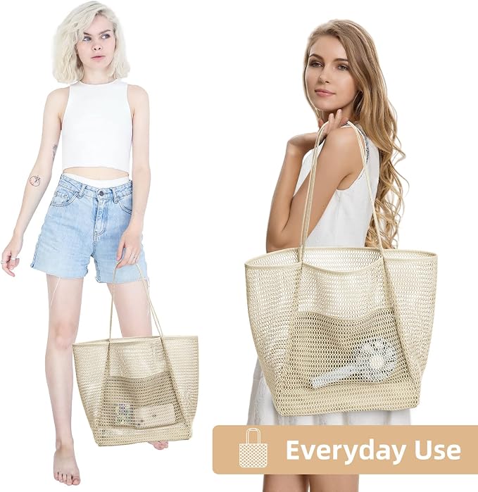 KALIDI Beach Mesh Tote Bag, Casual MAX 23L Summer Foldable Hobo Bag Women | Sandproof Widen Strap Large Shoulder Bag For Lake Pool Vacation Travel Picnic Grocery Market Shopping Carrier - Image 9