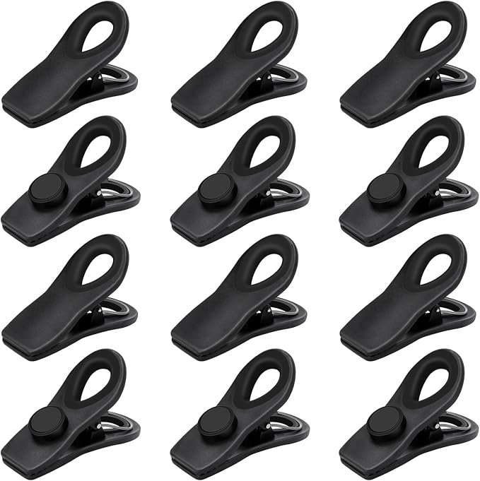 Chip Clips, Magnetic Bag Clips with Air Tight Seal for Food Storage, 12 Pack, Black by TACGEA