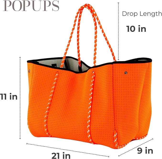 POPUPS Large Neoprene Tote Bag for Women - Everyday Designer Handbag for Travel Work and Beach with Pockets and Zipper Pouch - Image 3