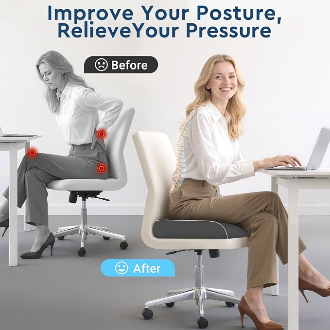 Seat Cushion, Memory Foam Office Chair Cushion, Gray, Large | Office Desk Accessories, Butt Pillow for Long Sitting Sciatica, Coccyx, Tailbone, Hip Pain Relief - for Home, Car, Airplane - Image 4