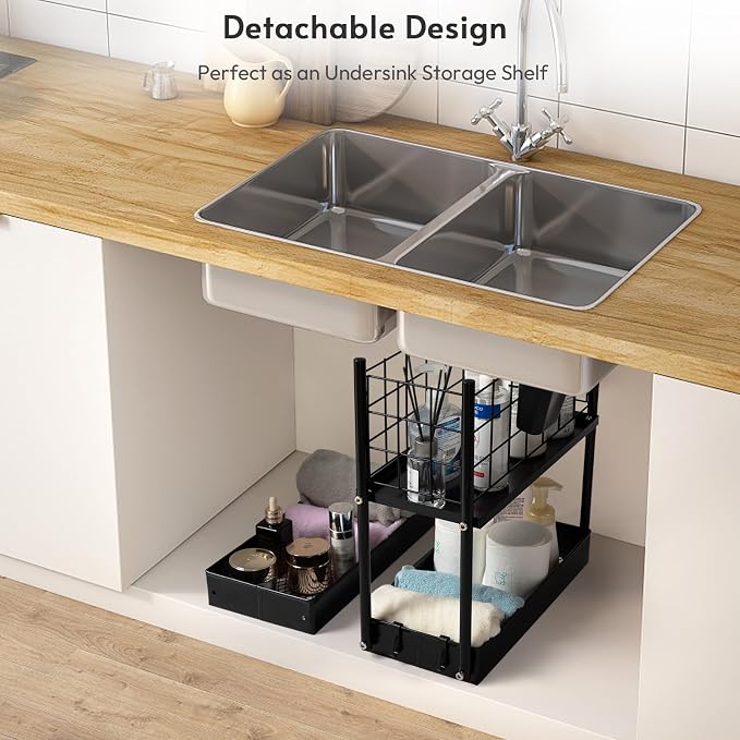 danpinera 4 Tier Slim Cart with Wheels, 7.7’’ Metal Skinny Rolling Storage Cart on Wheels for Kitchen, Bedroom, Office, Laundry Room, Small Narrow Spaces with Hooks and Cups, Black - Image 7