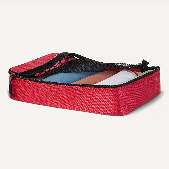 Amazon Essentials 4-Piece Packing Cubes Travel Accessories Set, Luggage Organizer with Double Zipper, Mesh Top, Space-Saving, 2 Medium/2 Large, Red (Previously Amazon Basics) - Image 3