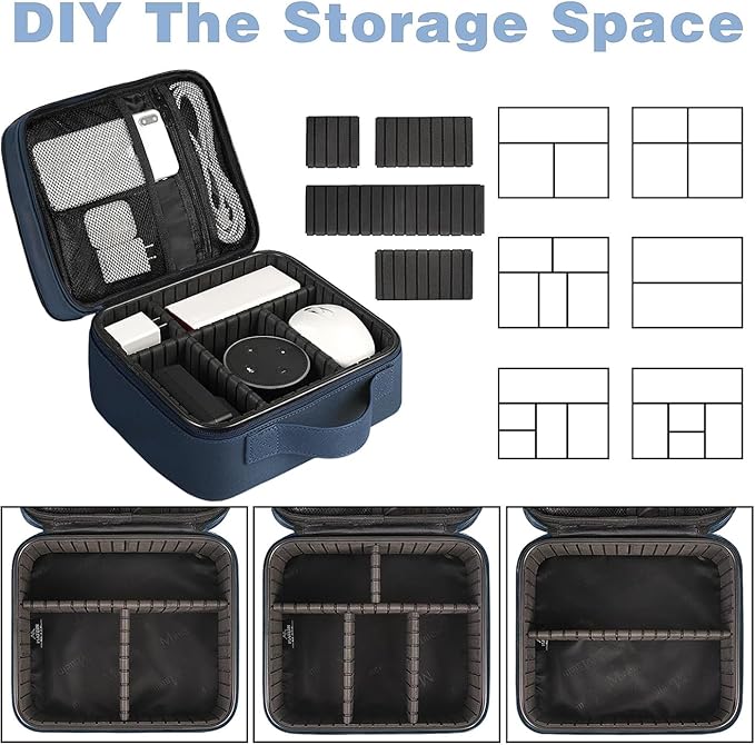 MATEIN Cord Organizer Case with Adjustable Divider, DJ Cable File Bag | Electronic Storage, Tech Accessories, Charger Cable Organizer, Cord Bag, Double Layer, Shockproof, USB Cable Organizer, Blue - Image 5