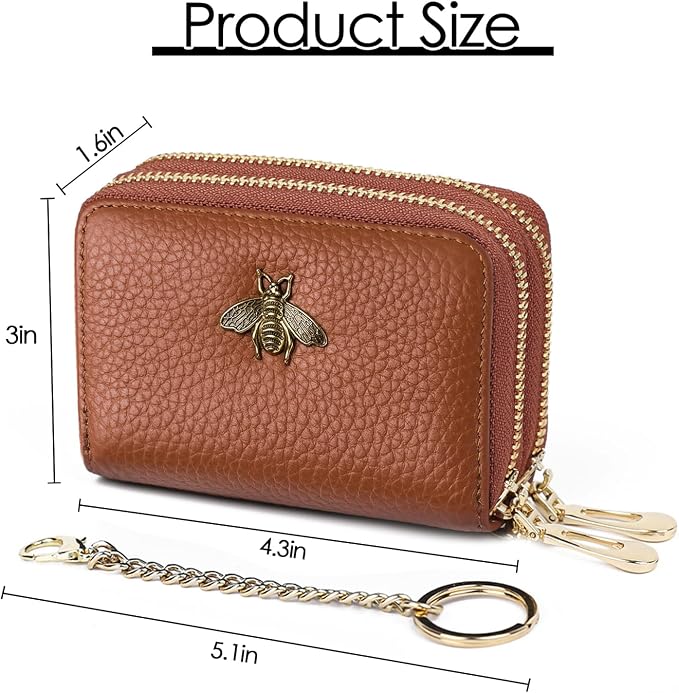 imeetu RFID Credit Card Holder, Small Card Wallet Women, Leather Card Case | Genuine Leather Women's Card & id Cases, Change Coin Purse with Zipper Keychain id Window, 20 Colors & 3 Styles, Daily, Gifts - Image 4