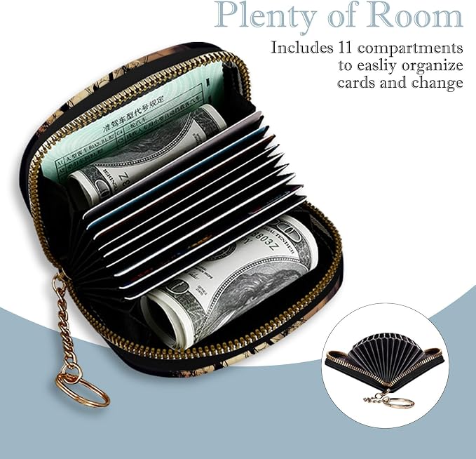 Women's Slim RFID Wallet – Compact Leather Card Holder Wallet for Women, 9 Card Slots RFID Blocking Credit Card Organizer, Small Travel Wallet - Cat and Moon - Image 3