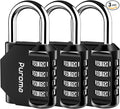 Puroma 3 Pack Combination Lock Locker 4 Digits Combo Padlock Gym Black | For School Gate Fence Toolbox Hasp Storage, Outdoor, Resettable, Weatherproof, Side Window, Crack Cut Resist, Hardened Steel by Puroma