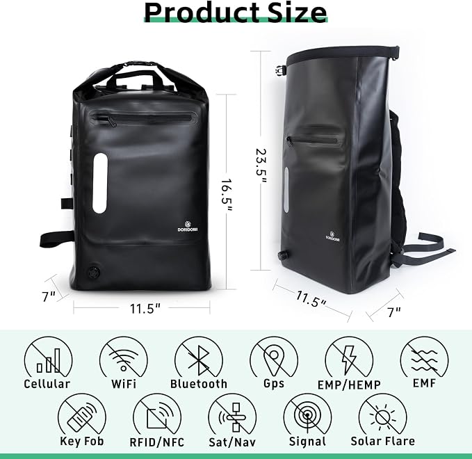 Faraday Bags Dry Bag - Black 30L Waterproof EMP Protection Backpack, RFID Signal Blocking Shield Faraday Dry Bag For Electronic Products Security, Protect Data Devices From Hacking, Tracking - Image 2