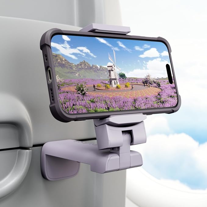 Airplane Travel Essentials Phone Holder, Klearlook Christmas Stocking Stuffers Phone Mount with Multi-Directional 360° Rotation, Travel Must Haves Handsfree Gadgets for Flying, Table or Outdoor-Lilac by KlearlookMaximizedClarity