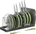 Pots and Pans Organizer under Cabinet, Expandable Pot Lid Organizer Holder with 14 Adjustable Compartment, Pan Organizers inside Cabinet for Lids, Bakeware, Kitchen Storage Pot Rack, Black by PanPanPal