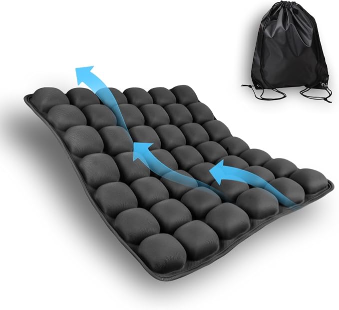 Inflatable Travel Seat Cushion with Built-in Pump - Compact Airplane Seat Cushion for Long Flights - Ergonomic Air Pad for Car, Stadium Bleachers & Desk Chair Comfort (Dark) | Built-In Pump by Unknown