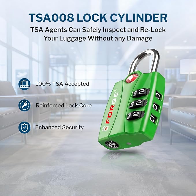 Forge Open Alert TSA Approved Luggage Locks - 3 Digit Combination, Easy Read Dials, Zinc Alloy Body - Ideal Travel Lock for Luggage, Suitcases, Bags & Toolboxes (Green 4PK) - Image 3