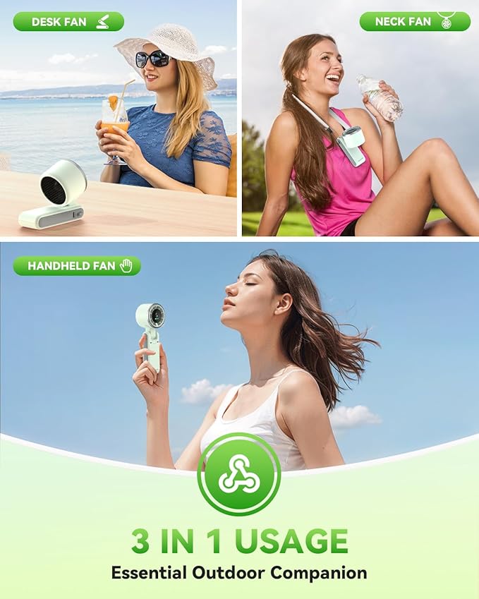 PlayHot Portable Handheld Turbo Fan, Travel Essentials, Gifts for Women/Men | 5-Speed, Up to 12H, 10m/s Airflow, USB-C Rechargeable, LED Display, 3-in-1 Foldable Personal Fan for Cruise, Beach, Vacation - Image 3