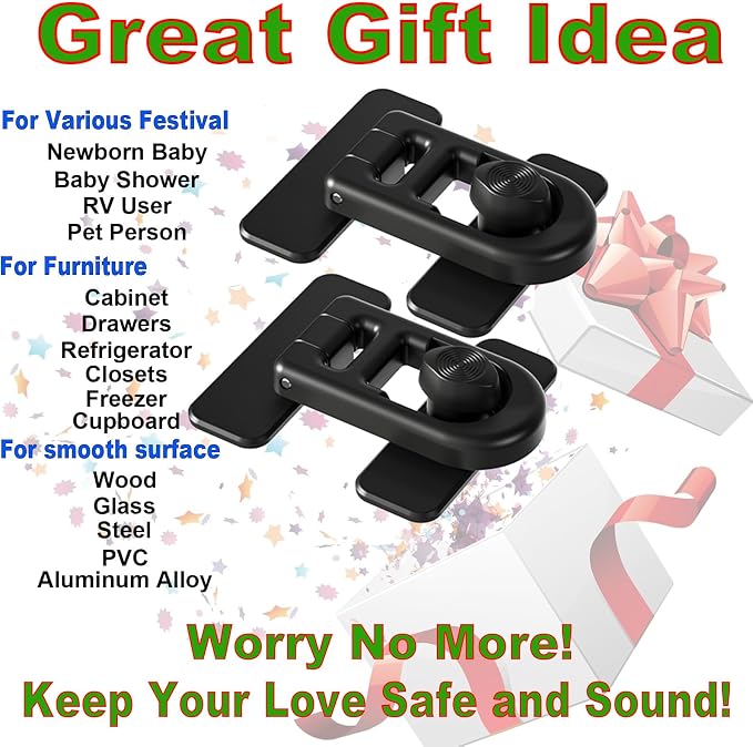 Refrigerator Lock Child Safety, No Drill Adhesive RV 180° Swivel | 90° Twist One-hand, Fits French Fridge, Freezer, Cabinet. Renter Friendly. Toddler & Petproof 2PCS for Camper, Boat & Trailer - Image 8