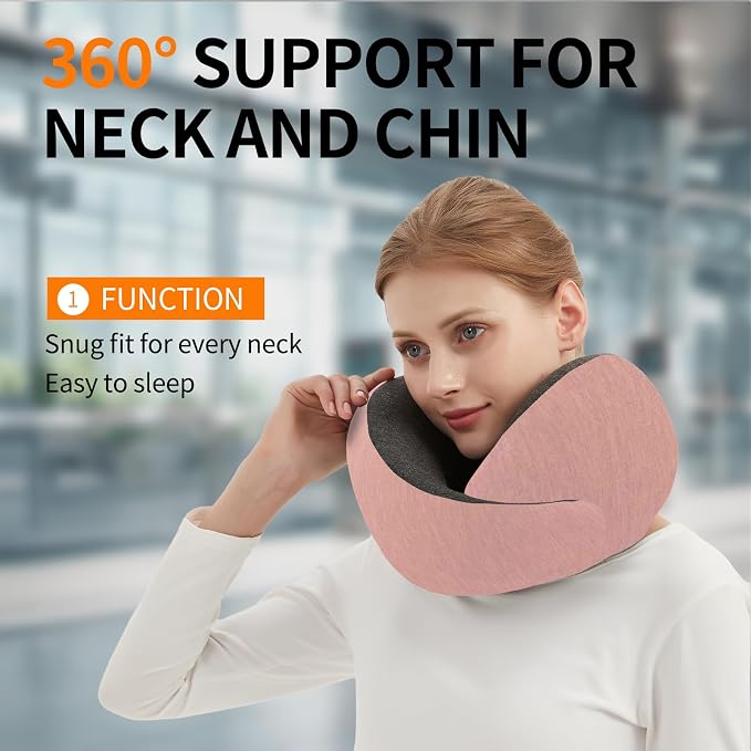 Travel Neck Pillow Airplane, Memory Foam Travel Pillows for Comfort on Sleeper Hold Compact and Ergonomic Design for Traveling Car Rides Home Road Trip Essentials for Adults and Kids (Pink) - Image 2