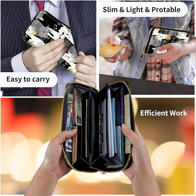 Wallet,Leather Long Wallet Suitable For Ladies And Teenagers - Detachable Wristband + RFID Travel Wallet With Card Slot - Funny Cats - Image 7