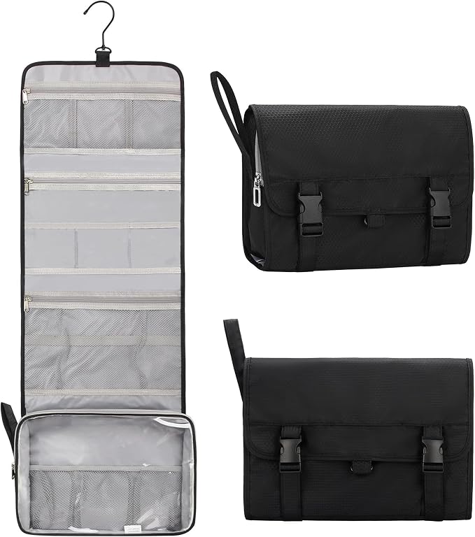 Relavel Travel Toiletry Bag for Men, Large Hanging Toiletries Bag - Black | with Hanging Hook, Large Capacity Door Room Essentials, Travel Organizer for Full Sized Cosmetics and Accessories by Relavel