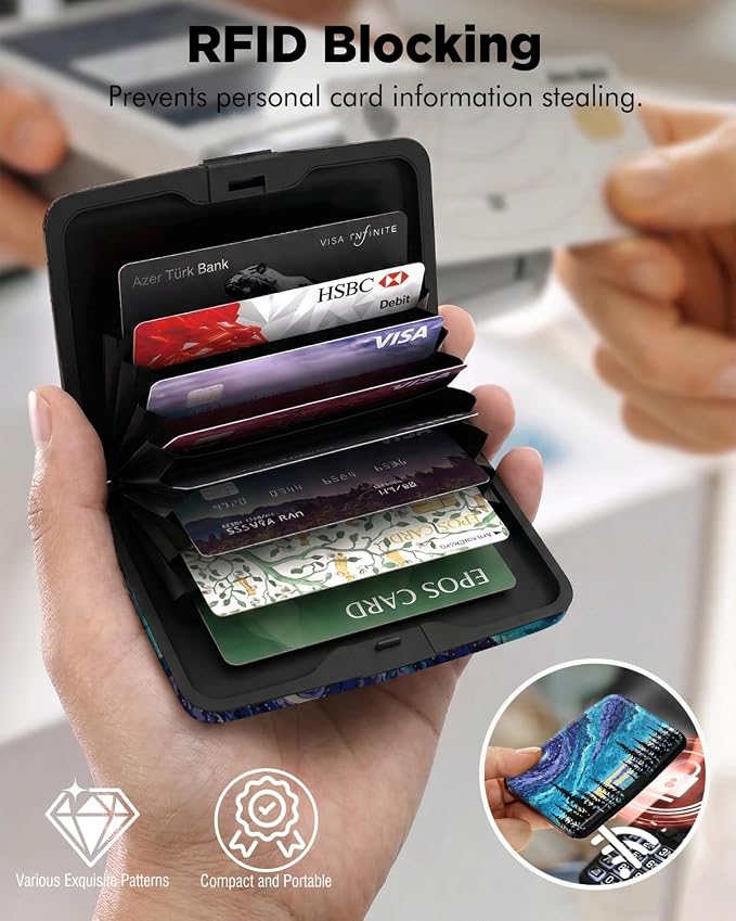 Maicican RFID Blocking Aluminum Credit Card Holder | Slim Metal Wallet for Women & Men, Business Card Case for Travel, Fits Front Pocket, Purple Starry Sky Forest - Image 2