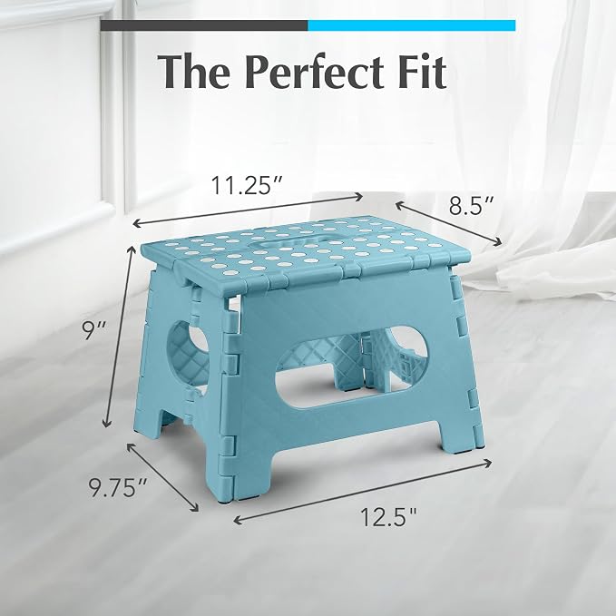 Handy Laundry Folding Step Stool 9 Inch 2-Pack, Teal, Holds 300 lbs | 2-Pack, 9 Inch, Teal, Foldable Collapsible Step Stool, Non-Slip, Holds 300 lbs, Kitchen Bathroom Bedroom, Adults - Image 5