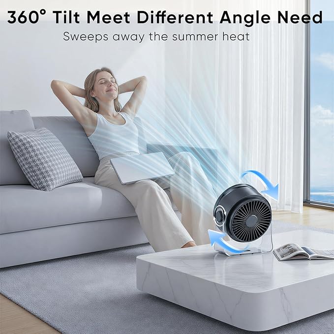 FRONTSUN Portable Desk Fan,Quiet Fan for Bedroom,Portable Fan withTurbo Airflow,Fans with 100 Speeds Digital Display, 360° Tilt,Rechargeable Battery Powered Fan,Small Fan for Home - Image 6