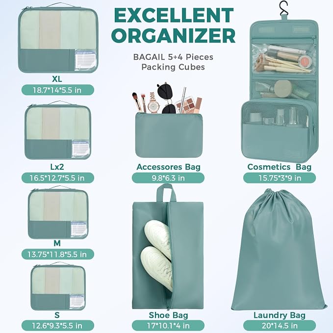 BAGAIL 9 Set Packing Cubes with Packing List Luggage Packing Organizers for Travel Accessories (Dusty Blue) - Image 5