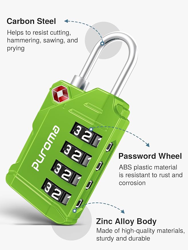 Puroma TSA Approved Luggage Locks, 2 Pack 4 Digit Resettable Travel Combination Code Lock with Zinc Alloy Body for Suitcase, Backpack, Laptop Bag, Gym Locker, Toolbox (Green) - Image 6