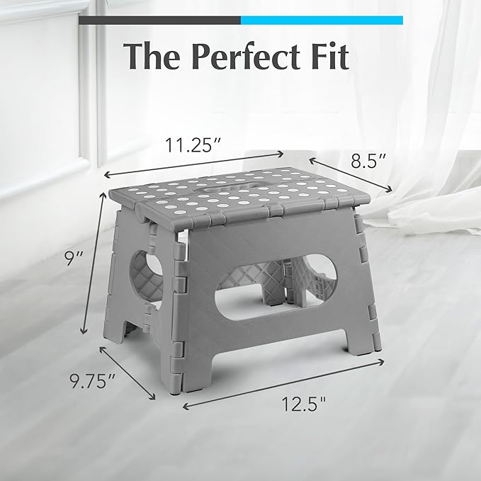 Handy Laundry Folding Step Stool 9 Inch, Grey, Non-Slip Holds 300 lbs | 9 Inch, Grey, Foldable Collapsible Step Stool, Non-Slip, Holds 300 lbs, Kitchen Bathroom Bedroom, Adults - Image 5
