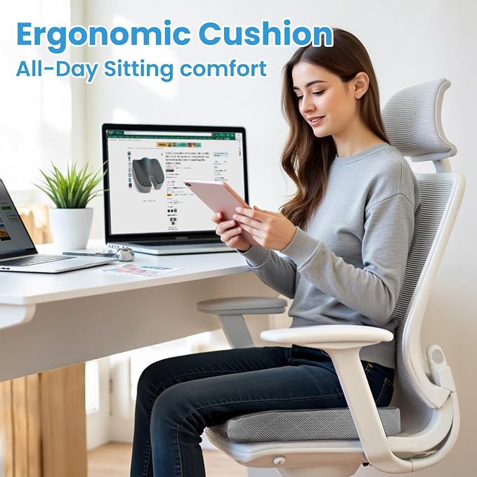Memory Foam Office Chair Seat Cushion - Dark & Light Grey, Large | for Car Seat, Airplane, Desk Chair - Sciatica & Hip & Coccyx Pain Relief Cushion for Long Sitting Office Workers, Car Drivers - Image 7