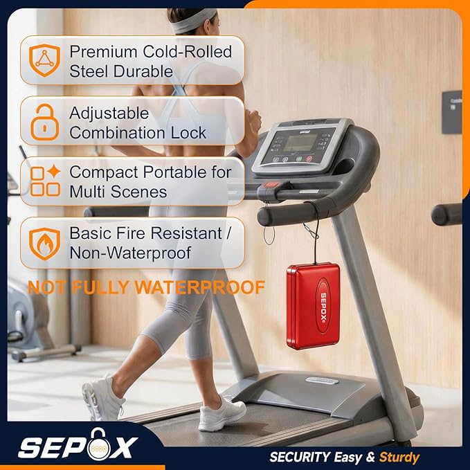 SEPOX® 2PK Portable Steel Safe Box 3-Ft Cable Keyless 3-Digit Combo Red Set | For Dorm Car Office 2 Red Portable Safe Boxes Keyless 3-Digit Lock Steel Shell 3-Ft Steel Cable Secures Cash Cards Valuables - Image 2