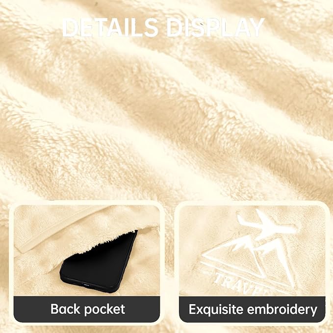 Travel Blanket and Pillow-2-in-1, Ultra-Soft&Compact, Airplane Blanket with Hand Luggage Belt and Backpack Clip,Travelers Accessories Gifts, 61x43 Inches（White） - Image 9