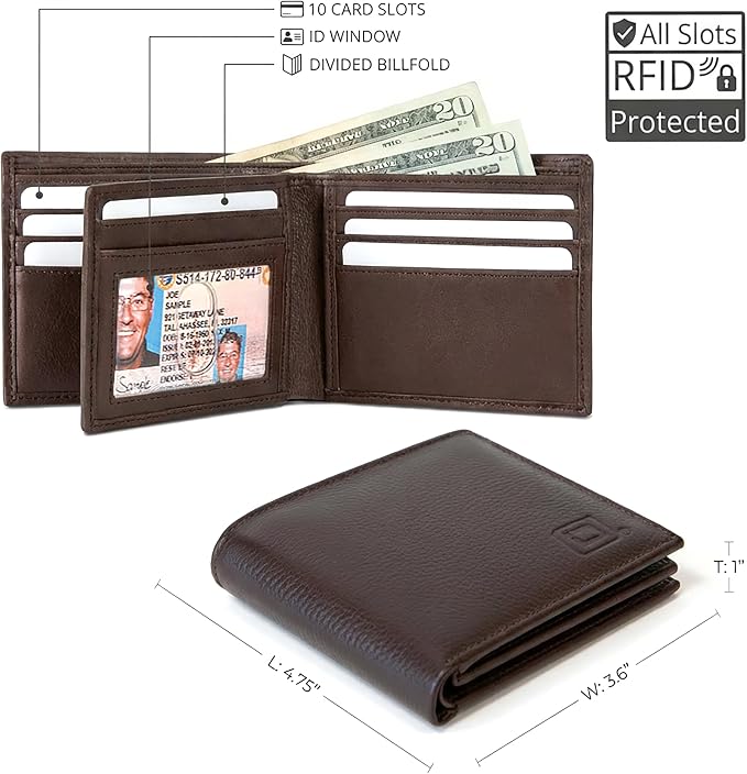 Extra Capacity Bifold Wallet for Men - RFID Blocking Genuine Leather Wallet - Image 2