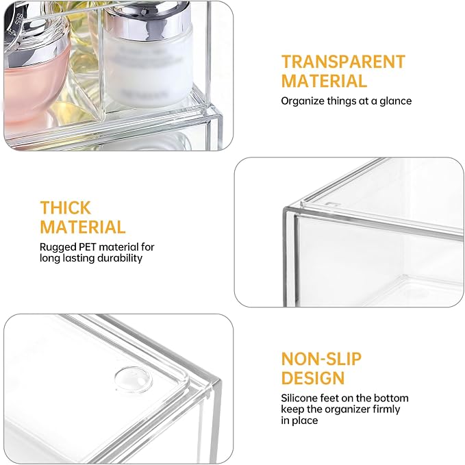 PAVSTINE Medicine Cabinet Organizer 3 Pack, Plastic Stackable Storage with 2 Drawers, Bathroom Mirror Cabinet Organizer with Removable Dividers for Wall Cabinet, Vanity, Countertop, Clear - Image 4