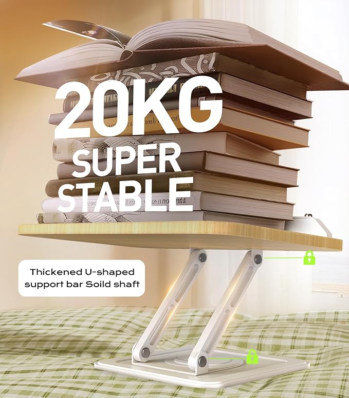 LOXP Ergonomic Book Stand for Reading, 360° Rotating Holder with Page Clip | Adjustable height angle, Hands-free, anti-slip base, Fits tablets cookbooks magazines laptops, wood and metal, White - Image 7