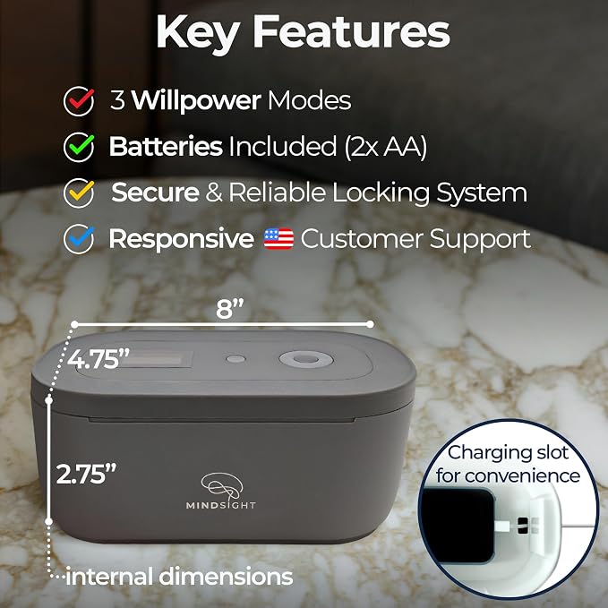 Mindsight Timed Lock Box | Unplug from Phones, Video Games, Social Media, Snacks & Cravings | 3 Modes based on Willpower | Easy to Use | Out of Sight ~ Out of Mind | Boost Your Mental Wellness - Image 4